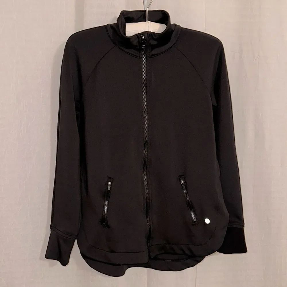 apana S Black Mockneck Raglan Sleeve Full Zip Yoga Sweatshirt